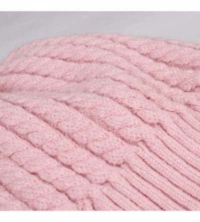 Sun Hats Winter Beanie for Women Warm Knit Bobble Skull Cap Big Fur Pom Pom Hats for Women - 09 Pink - CR18I2EMMXL $16.63