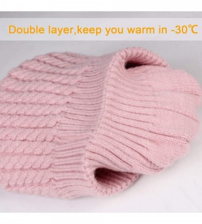 Sun Hats Winter Beanie for Women Warm Knit Bobble Skull Cap Big Fur Pom Pom Hats for Women - 09 Pink - CR18I2EMMXL $16.63