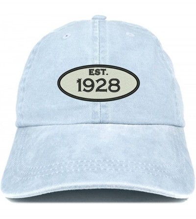 Baseball Caps Established 1928 Embroidered 92nd Birthday Gift Pigment Dyed Washed Cotton Cap - Light Blue - CB180MATCID $32.65