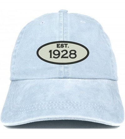 Baseball Caps Established 1928 Embroidered 92nd Birthday Gift Pigment Dyed Washed Cotton Cap - Light Blue - CB180MATCID $17.00