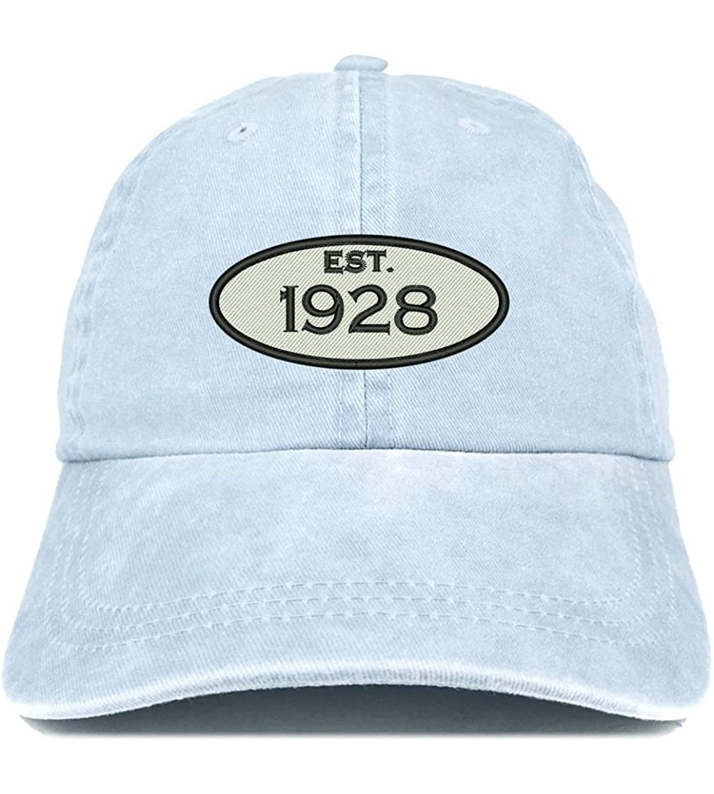 Baseball Caps Established 1928 Embroidered 92nd Birthday Gift Pigment Dyed Washed Cotton Cap - Light Blue - CB180MATCID $17.00