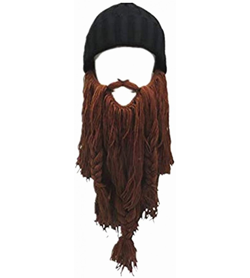 Skullies & Beanies Viking Beard Hat Barbarian Beanie Funny Ski Hat Creative Long Ceard Wool Facemask for Men Kint Caps Cospla...