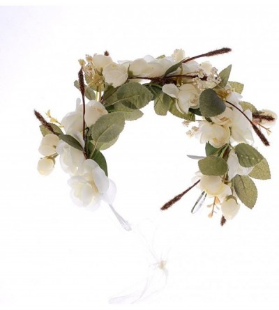 Headbands Rose Flower Headband Floral Crown Garland Halo - Ivory - CQ12O3TFXBC $10.69