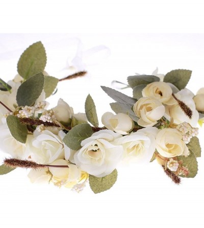 Headbands Rose Flower Headband Floral Crown Garland Halo - Ivory - CQ12O3TFXBC $10.69