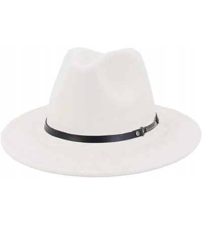 Fedoras Men & Women Panama Hat Classic Wide Brim Fedora Hat with Belt Buckle - Y-white 1 - CS193XXO3R2 $32.58