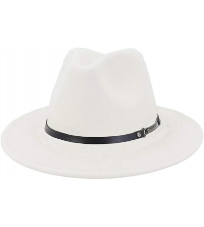 Fedoras Men & Women Panama Hat Classic Wide Brim Fedora Hat with Belt Buckle - Y-white 1 - CS193XXO3R2 $16.10