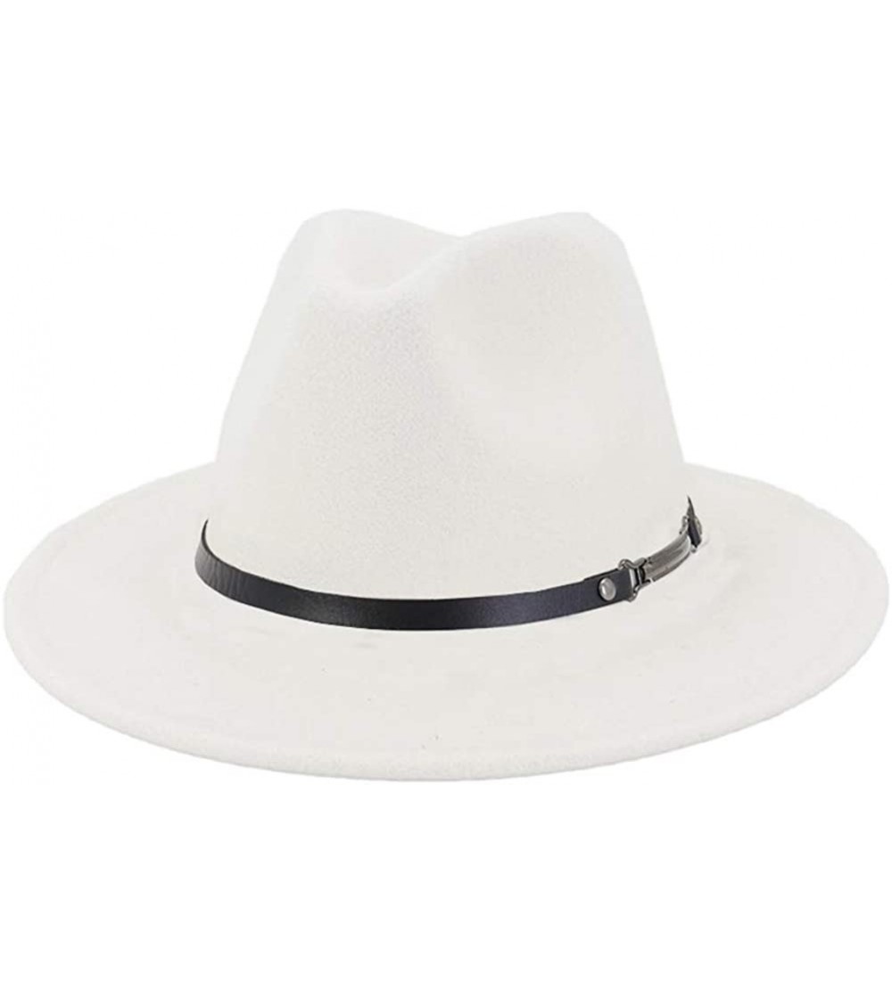 Fedoras Men & Women Panama Hat Classic Wide Brim Fedora Hat with Belt Buckle - Y-white 1 - CS193XXO3R2 $27.34