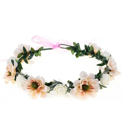 Headbands Rose Flower Leave Crown Bridal with Adjustable Ribbon - Ivory - C8182HLZ806 $20.51