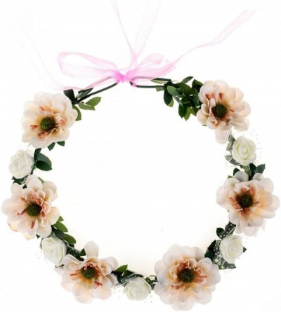 Headbands Rose Flower Leave Crown Bridal with Adjustable Ribbon - Ivory - C8182HLZ806 $10.51