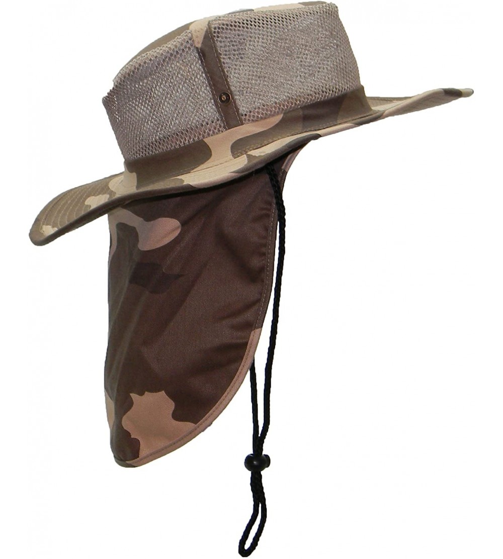 Sun Hats Wide Brim Men Safari/Outback Summer Hat With Neck Flap - Desert Camo Medium - CC11EQ27FYT $17.78