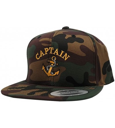 Baseball Caps Flexfit Captain with Ships Anchor Embroidered Flat Bill Snapback Cap - Camo - CV12BPNVP8N $17.80