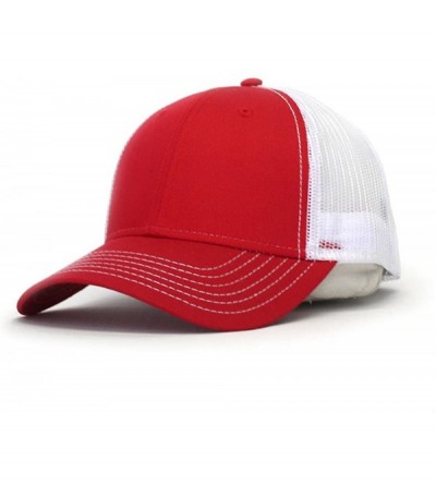 Baseball Caps Plain Two Tone Cotton Twill Mesh Adjustable Trucker Baseball Cap - Red/White - CS18ERDUH4Y $8.75