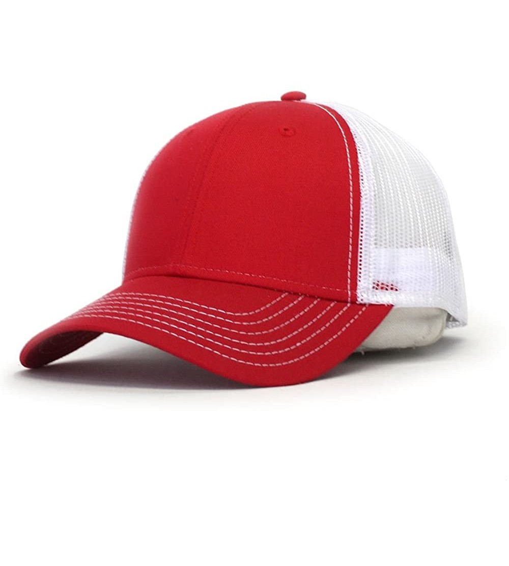 Baseball Caps Plain Two Tone Cotton Twill Mesh Adjustable Trucker Baseball Cap - Red/White - CS18ERDUH4Y $8.75