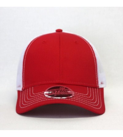 Baseball Caps Plain Two Tone Cotton Twill Mesh Adjustable Trucker Baseball Cap - Red/White - CS18ERDUH4Y $8.75