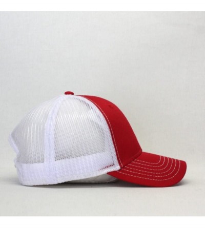 Baseball Caps Plain Two Tone Cotton Twill Mesh Adjustable Trucker Baseball Cap - Red/White - CS18ERDUH4Y $8.75