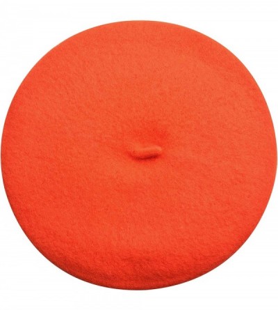 Berets Wool French Beret Hat Solid Color Beret Cap for Women Girls - Orange Red - CQ192ORH2LM $28.87