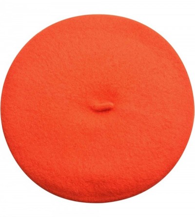 Berets Wool French Beret Hat Solid Color Beret Cap for Women Girls - Orange Red - CQ192ORH2LM $13.40