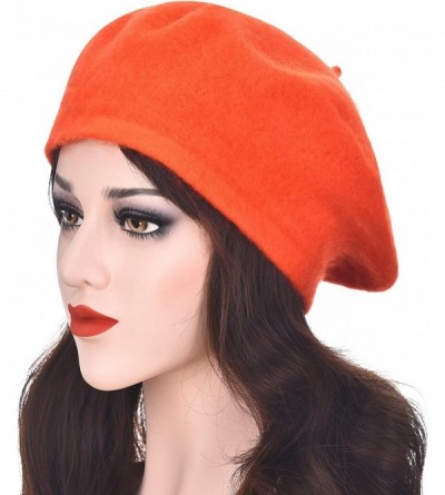 Berets Wool French Beret Hat Solid Color Beret Cap for Women Girls - Orange Red - CQ192ORH2LM $13.40