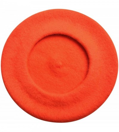 Berets Wool French Beret Hat Solid Color Beret Cap for Women Girls - Orange Red - CQ192ORH2LM $13.40