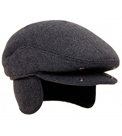 Skullies & Beanies Men Flat Cap with Earmuffs Grey Fall Winter Peaked-Thick Beanie Hat - M-22inch - C5187K24UZH $32.16