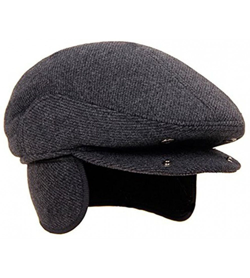 Skullies & Beanies Men Flat Cap with Earmuffs Grey Fall Winter Peaked-Thick Beanie Hat - M-22inch - C5187K24UZH $32.16