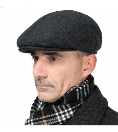 Skullies & Beanies Men Flat Cap with Earmuffs Grey Fall Winter Peaked-Thick Beanie Hat - M-22inch - C5187K24UZH $32.16