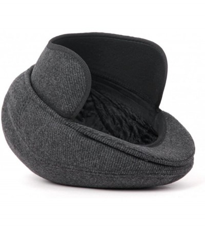 Skullies & Beanies Men Flat Cap with Earmuffs Grey Fall Winter Peaked-Thick Beanie Hat - M-22inch - C5187K24UZH $32.16