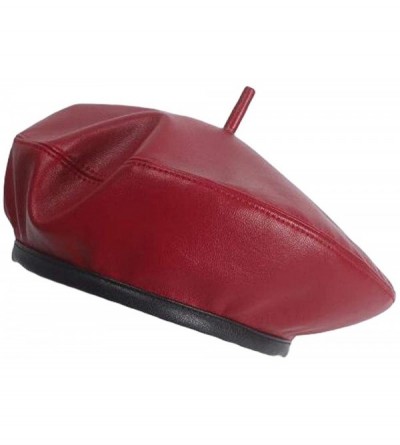 Berets Women's Adjustable PU Leather Beret Hat - Style B-red - CK18LOITDEI $12.22