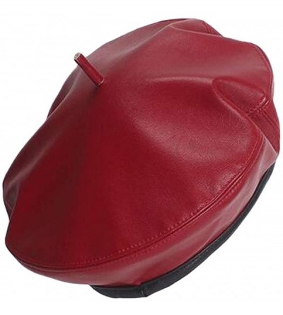 Berets Women's Adjustable PU Leather Beret Hat - Style B-red - CK18LOITDEI $12.22