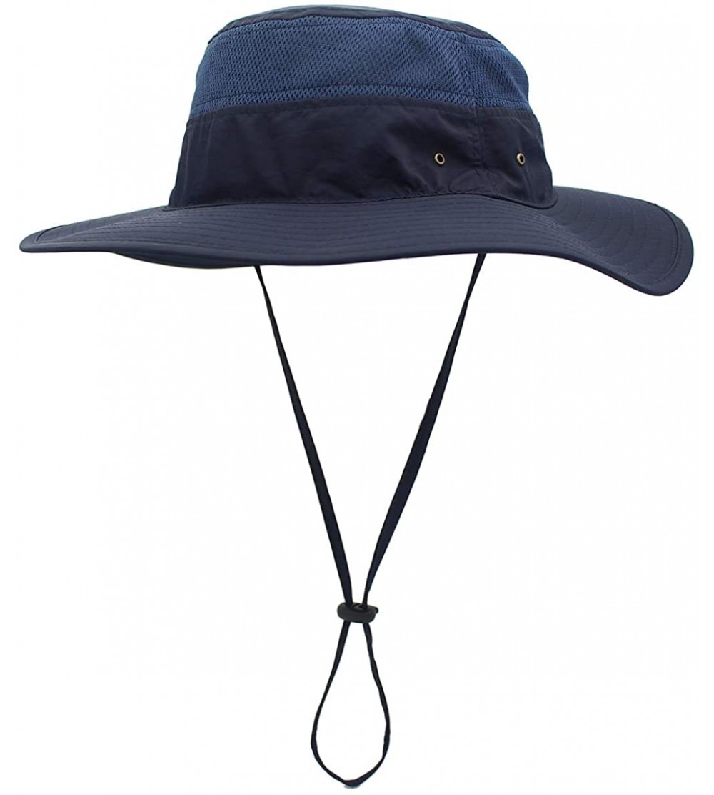 Sun Hats Outdoor Mesh Boonie Hat Outdoor UPF 50+ Wide Brim Sun Hat Windproof Fishing Hats - Navy Blue - C118TA6CS6C $11.99