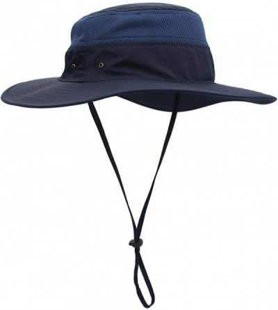 Sun Hats Outdoor Mesh Boonie Hat Outdoor UPF 50+ Wide Brim Sun Hat Windproof Fishing Hats - Navy Blue - C118TA6CS6C $11.99