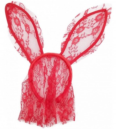 Headbands Rabbit Ear Lace Veil Mask Headband Halloween Party Cosplay Headwrap - Red - C412LKYDLKH $21.64
