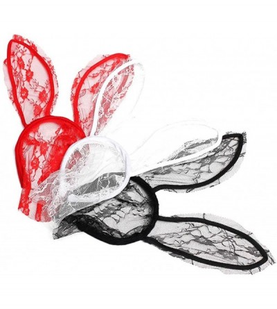 Headbands Rabbit Ear Lace Veil Mask Headband Halloween Party Cosplay Headwrap - Red - C412LKYDLKH $11.92