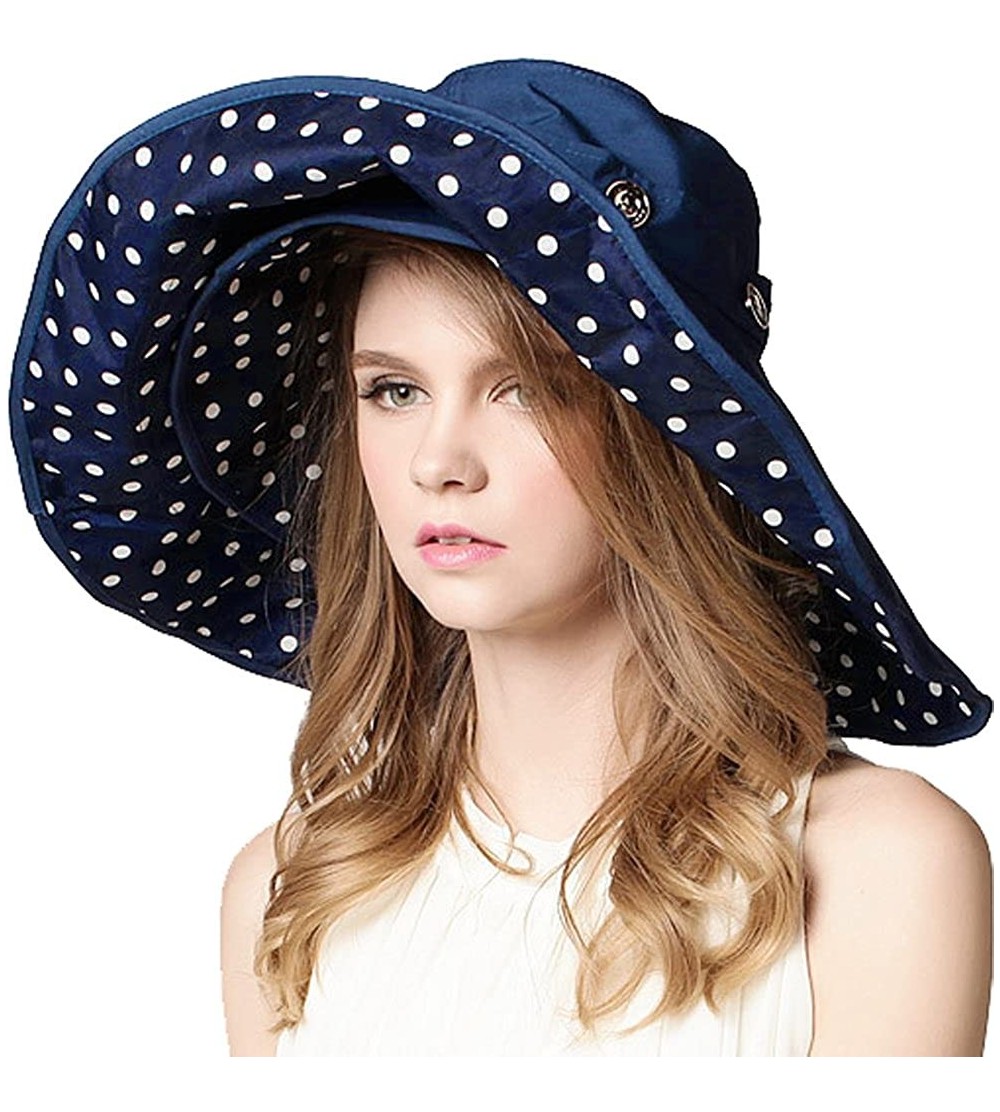 Sun Hats Womens Large Brim Floppy Foldable Roll up UPF 50+ Beach Sun Hat - Blue - CK11ZVBY6BT $19.50