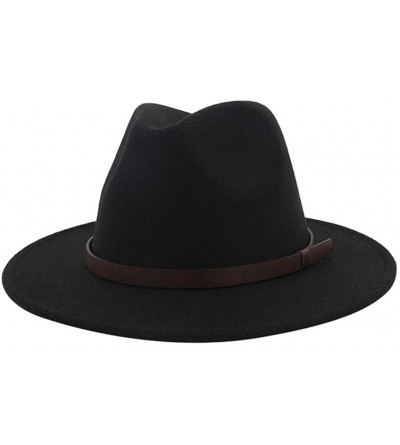 Fedoras Classic Jazz Hat Men's Breathable Linen-Fedora Hat & Stylish Hat Band Casual Jazz Cap (10 Color) - Black 3 - CA192TU0...