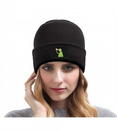 Skullies & Beanies Mens Womens Warm Solid Color Daily Knit Cap Funny-Green-Frog-Sipping-Tea Headwear - Black - CG18NE0ECIZ $1...