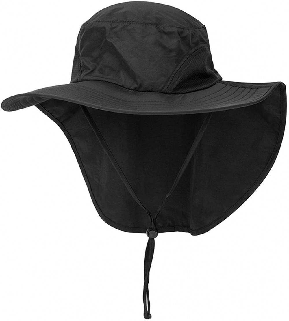 Sun Hats Unisex Wide Brim Safari Hat UV Protection Outdoor Sun Hat Fishing Hat with Neck Flap Cover - Black - CC18S57A8GT $14.55