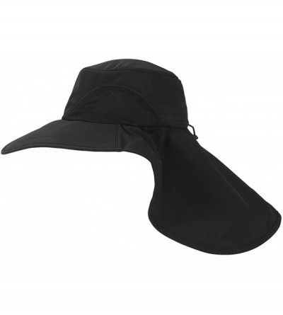 Sun Hats Unisex Wide Brim Safari Hat UV Protection Outdoor Sun Hat Fishing Hat with Neck Flap Cover - Black - CC18S57A8GT $14.55