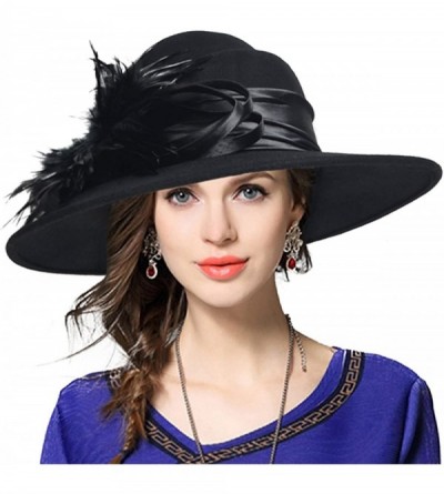 Fedoras Ladies 100% Wool Felt Feather Cocktail British Formal Party Hat - Black - CK12MCHQD1P $22.07