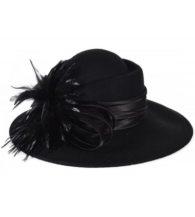 Fedoras Ladies 100% Wool Felt Feather Cocktail British Formal Party Hat - Black - CK12MCHQD1P $57.51
