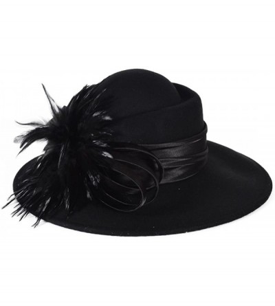 Fedoras Ladies 100% Wool Felt Feather Cocktail British Formal Party Hat - Black - CK12MCHQD1P $22.07