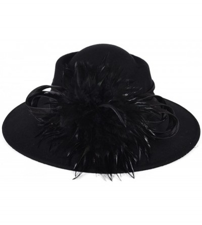 Fedoras Ladies 100% Wool Felt Feather Cocktail British Formal Party Hat - Black - CK12MCHQD1P $57.51