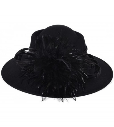 Fedoras Ladies 100% Wool Felt Feather Cocktail British Formal Party Hat - Black - CK12MCHQD1P $22.07