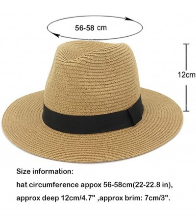 Sun Hats Man and Woman's Wide Brim Straw Panama Hat Fedora Beach Sun Hat with Band - Aa Khaki - CP198DN0UYK $13.66