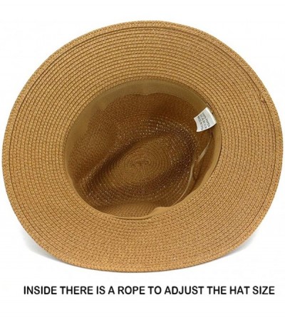 Sun Hats Man and Woman's Wide Brim Straw Panama Hat Fedora Beach Sun Hat with Band - Aa Khaki - CP198DN0UYK $21.35