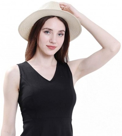 Sun Hats Man and Woman's Wide Brim Straw Panama Hat Fedora Beach Sun Hat with Band - Aa Khaki - CP198DN0UYK $13.66