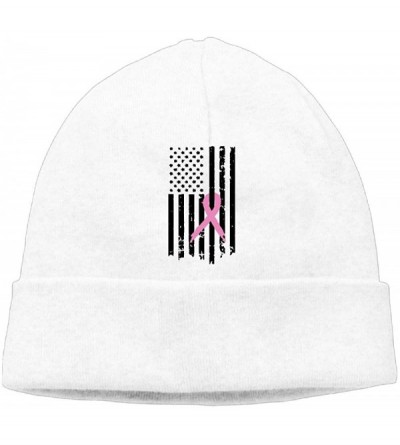Skullies & Beanies Unisex Breast Cancer Awareness Flag-1 Soft Beanie Hat - White - CY18K5KHW6N $16.04