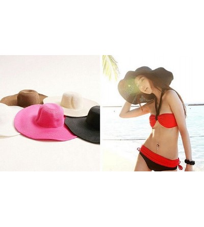 Sun Hats Women Sun Hat Brim Beach Straw Floppy Derby Cap - Sh02-pink - CW12E4JX9QV $14.96