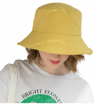 Sun Hats Womens Cotton Wide Brim Sun Hats UPF50 UV Packable Beach Hat Summer Bucket Cap for Travel - Small-yellow - CX18SIE3T...