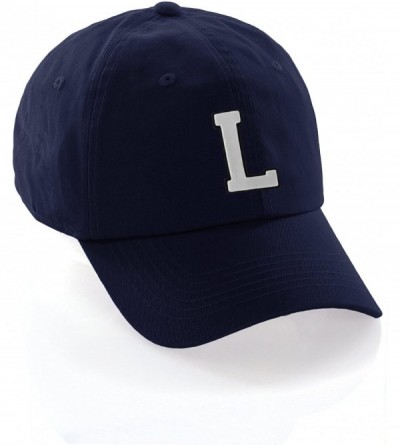 Baseball Caps Customized Letter Intial Baseball Hat A to Z Team Colors- Navy Cap Black White - Letter L - CL18ET5ETLG $26.05